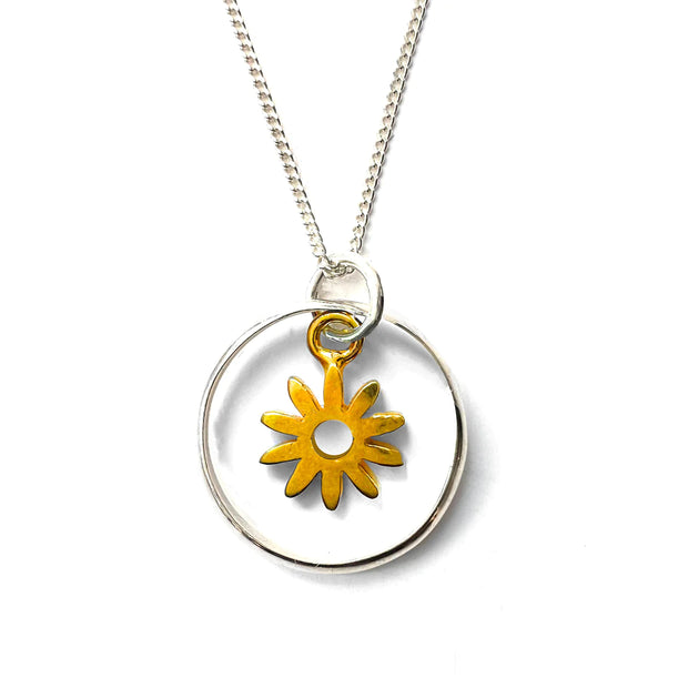 Lime Tree Silver Ring Necklace With Gold Flower Charm