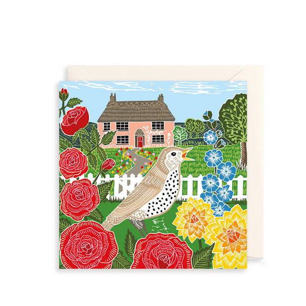 Rose Cottage & Thrush Greeting Card