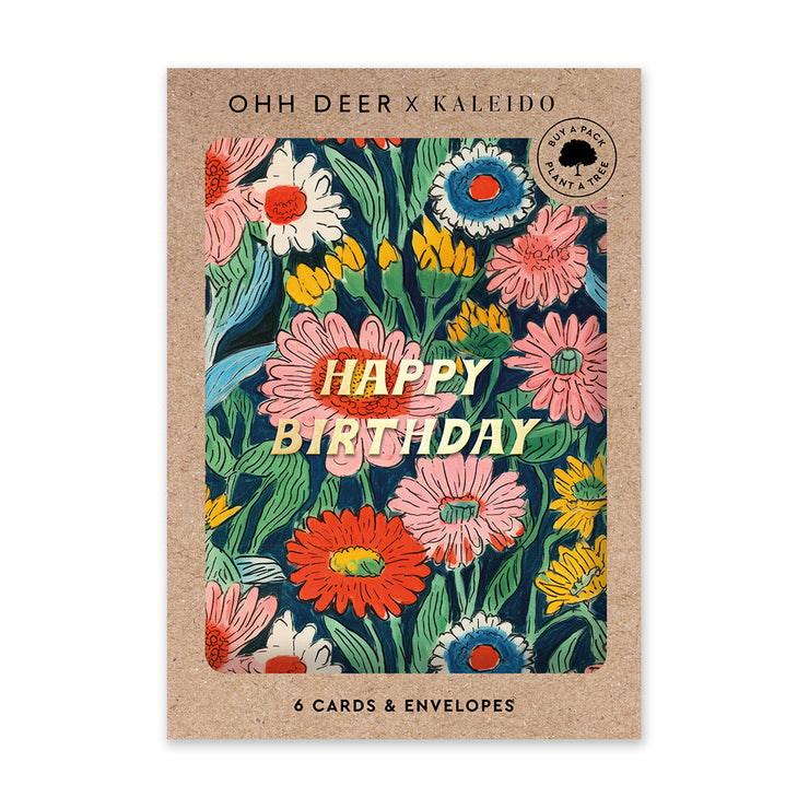 Happy Birthday Cards Set of 6 - Painted Floral