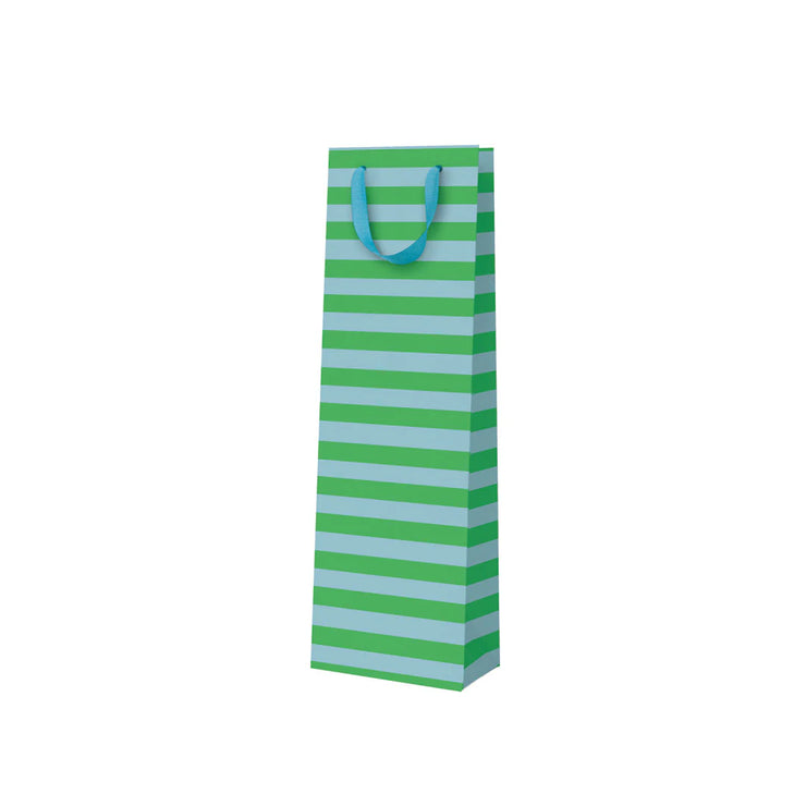 Green & Blue Stripe Gift Bag - Bottle
