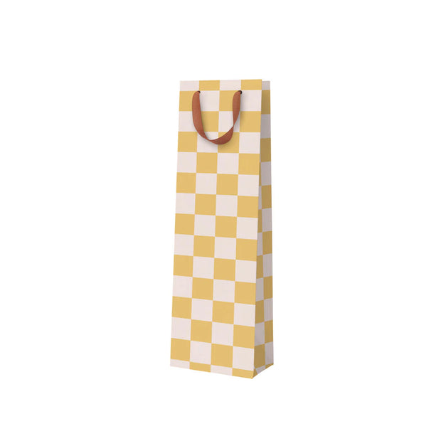 Mustard Checkerboard Gift Bag - Bottle