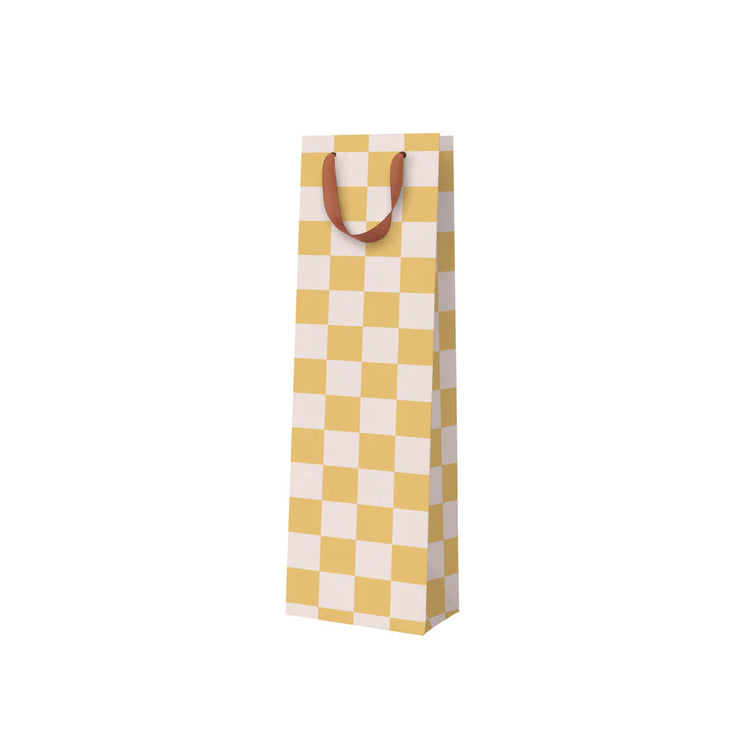 Mustard Checkerboard Gift Bag - Bottle