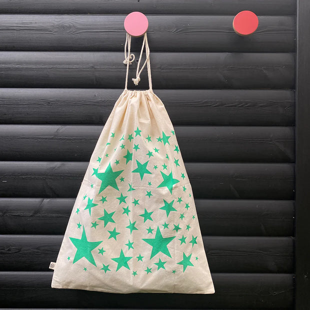 Star Drawstring Bag - Green Stars