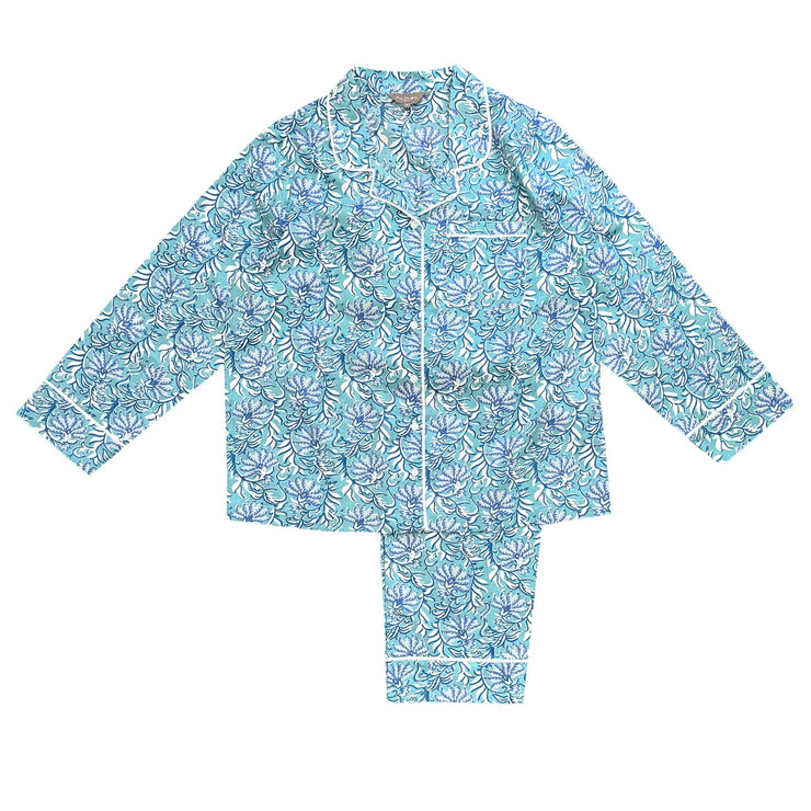 Lime Tree Block Printed Pyjamas - Jaipur Turquoise & Blue