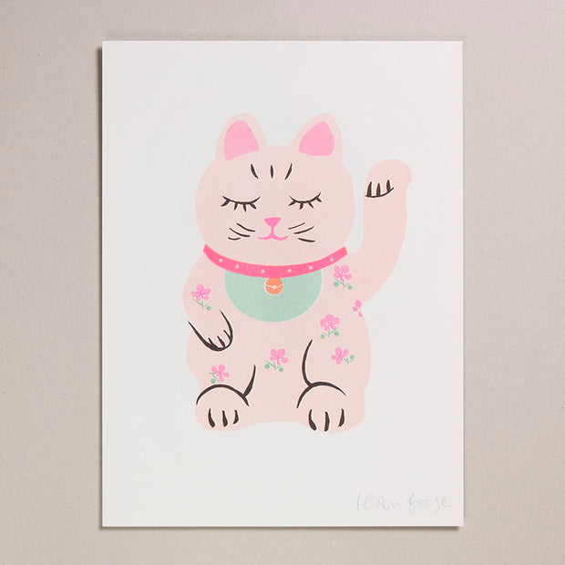 Petra Boase Large Risograph Print - Lucky Cat