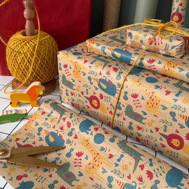 Recycled 5m Roll of Wrapping Paper - Animals