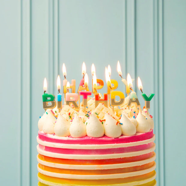 Happy Birthday Rainbow Gold Dipped Candles