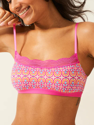 Stripe & Stare Square Neck Lace Bra - Retro Geo