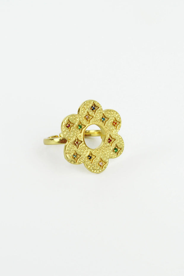 My Doris Gold Adjustable Crystal Flower Ring