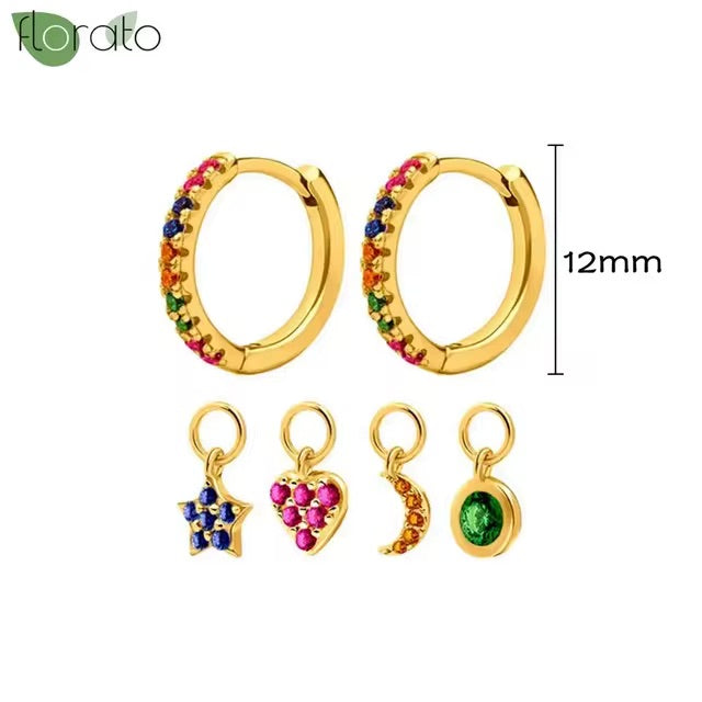 Rainbow Hoop Earrings with Interchangeable Pendants