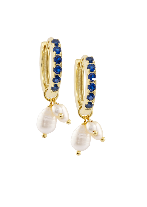 Atelier 18 Sapphire Midi Hoops with Pearl Cluster