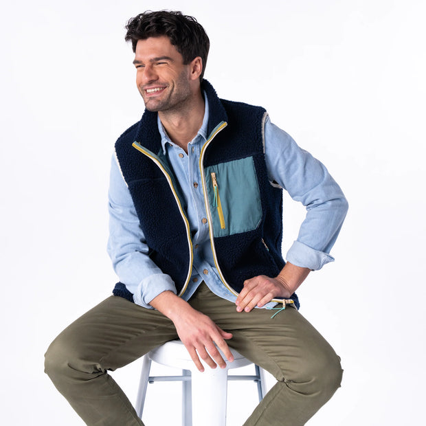 Billybelt Sleeveless Sherpa Gilet - Navy & Green