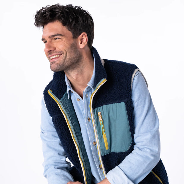 Billybelt Sleeveless Sherpa Gilet - Navy & Green