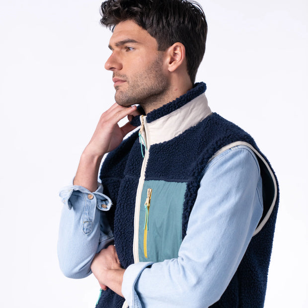 Billybelt Sleeveless Sherpa Gilet - Navy & Green