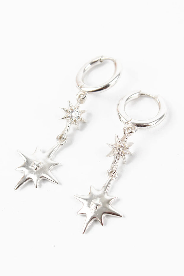 My Doris Silver Double Star Huggie Hoop Earrings