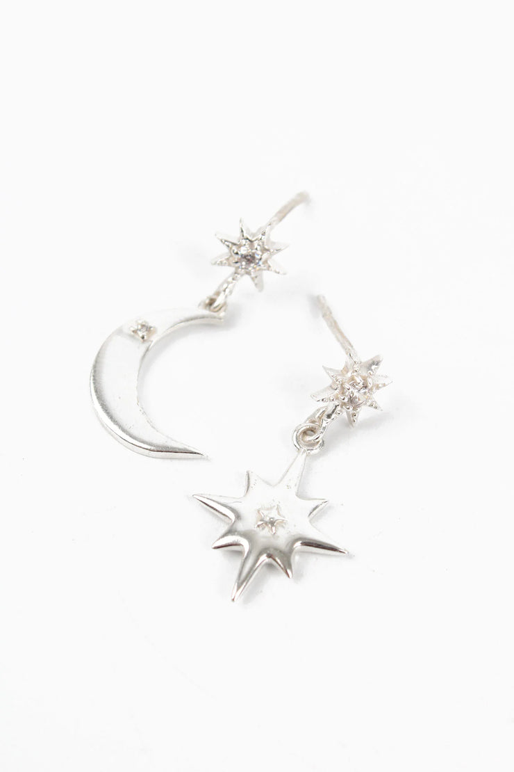 My Doris Silver Star & Moon Odd Drop Earrings
