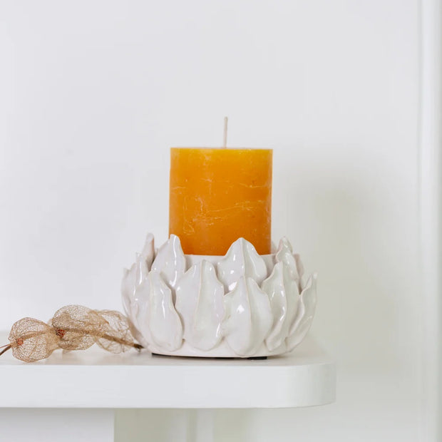 Artichoke Pillar Candle Holder - White