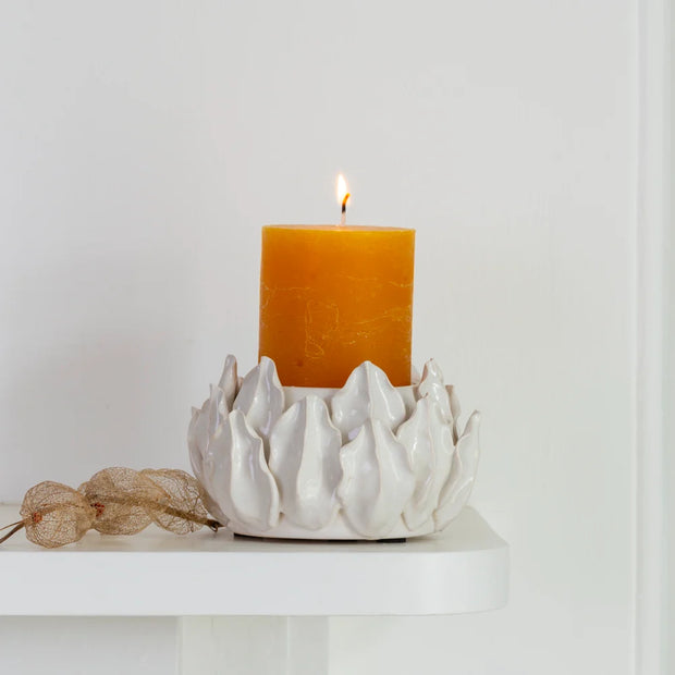 Artichoke Pillar Candle Holder - White