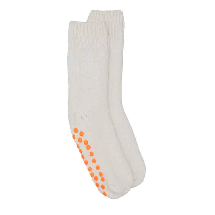 Slipper Socks - White & Neon Orange