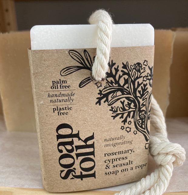 Soap Folk - Rosemary, Cypress & Sea Salt Soap On A Rope