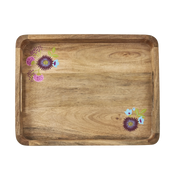 Rice Rectangular Wooden Tray with Flowers