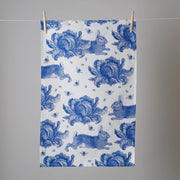 Thornback & Peel Tea Towel - Blue Rabbit & Cabbages