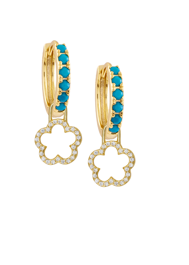 Atelier 18 Turquoise Midi Hoops with Flower Charm