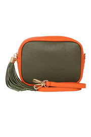 Beau Crossbody Bag - Khaki & Orange Pebbled