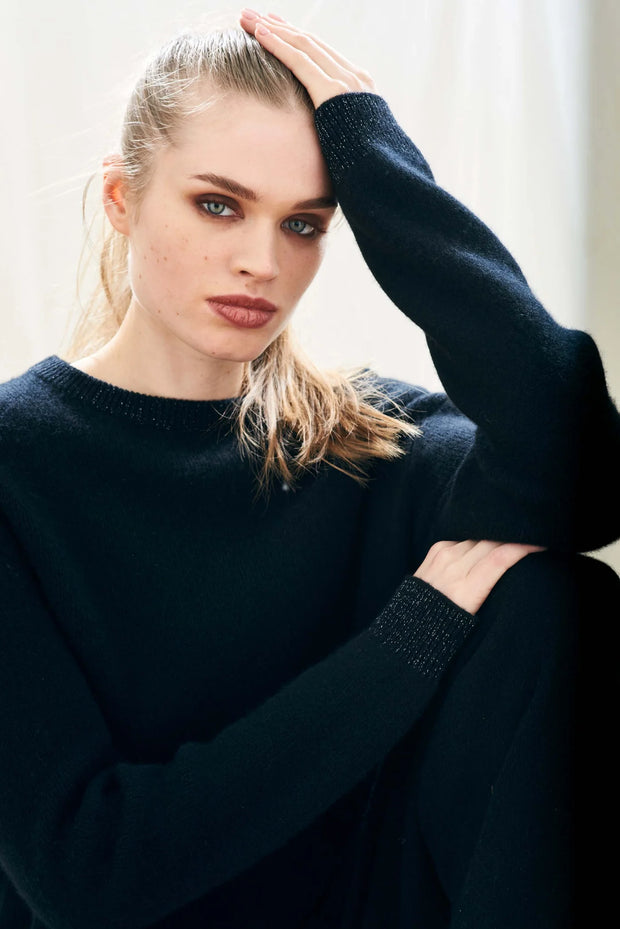 Jumper 1234 Contrast Lurex Rib Cashmere Crew Neck