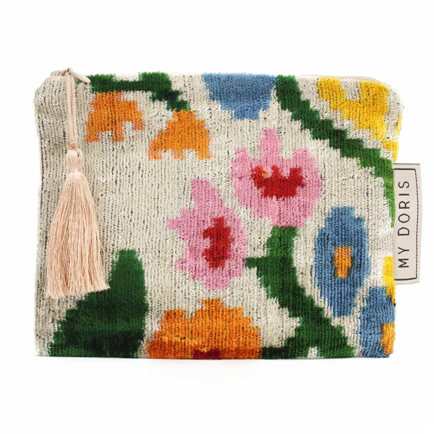 My Doris Silk Velvet Floral Pouch - Medium