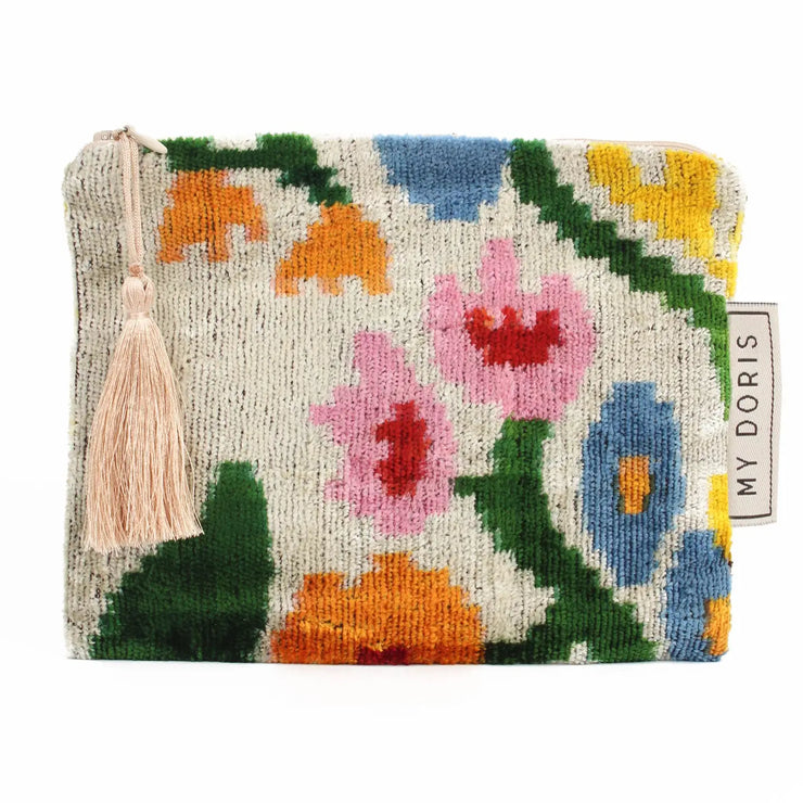 My Doris Silk Velvet Floral Pouch - Medium