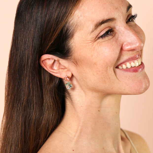 Blue & Pink Crystal Drop Earrings