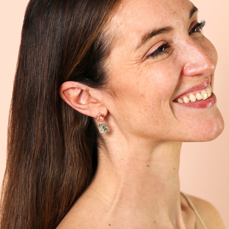 Blue & Pink Crystal Drop Earrings