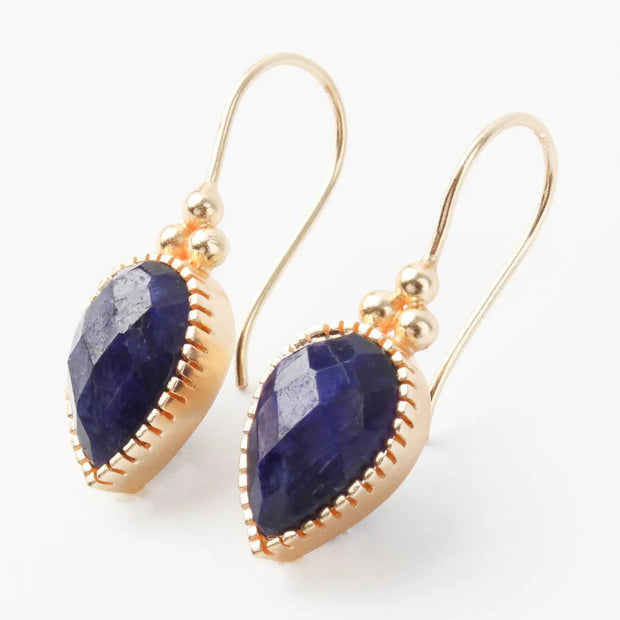 My Doris Drop Hook Earrings - Blue Sapphire Dot Outline