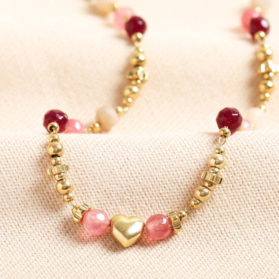 Semi Precious Blush & Mauve Beaded Necklace