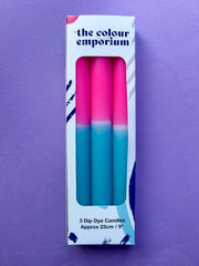 Bubblegum Dip Dye Dinner Candles Trio