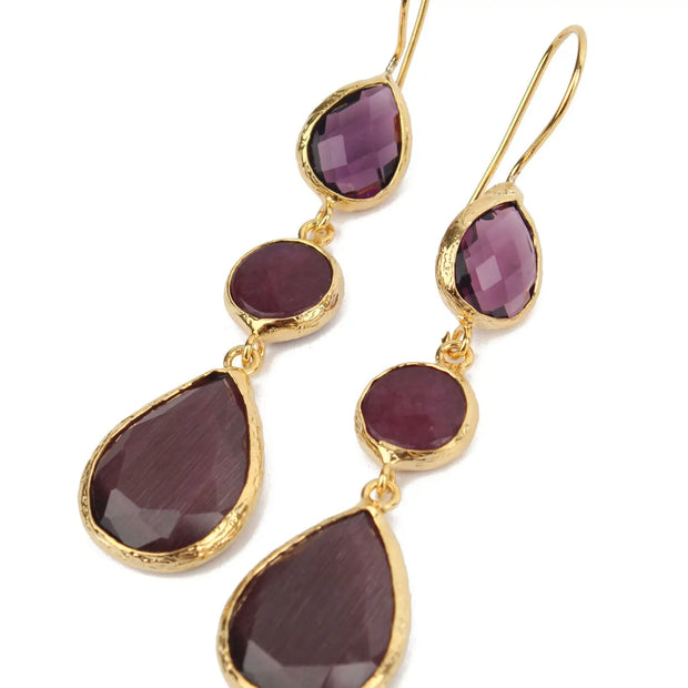 My Doris Three Drop Earrings - Burgundy