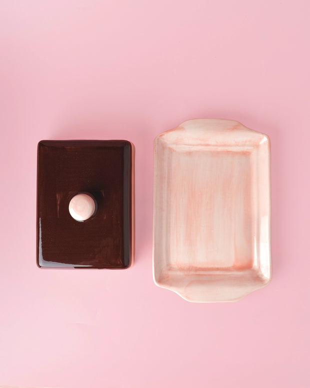 Tierra Cocida Butter Dish - Pink & Brown