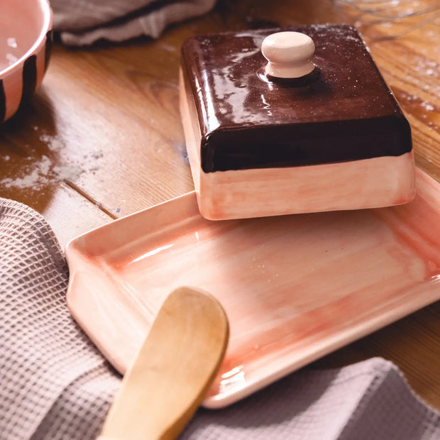 Tierra Cocida Butter Dish - Pink & Brown