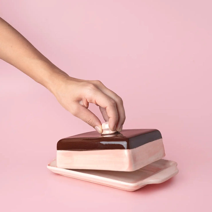 Tierra Cocida Butter Dish - Pink & Brown