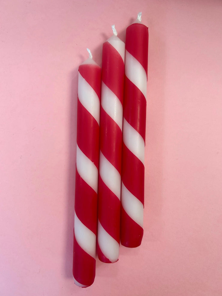 Candy Canes Dip Dye Dinner Candles Trio