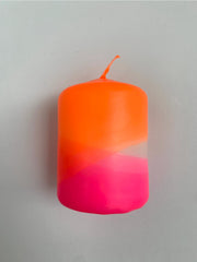 The Singing Rabbit Pillar Candle - Neon Orange & Neon Pink