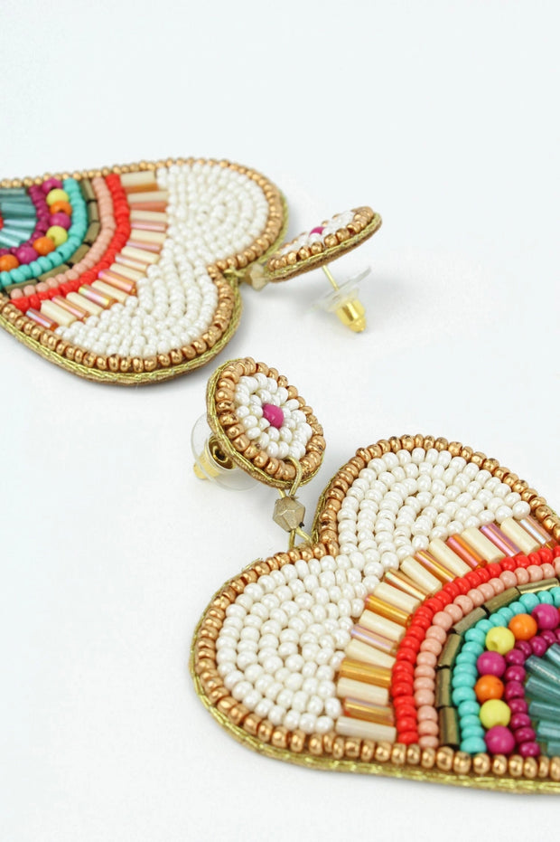 My Doris Heart Earrings - Multi Cream