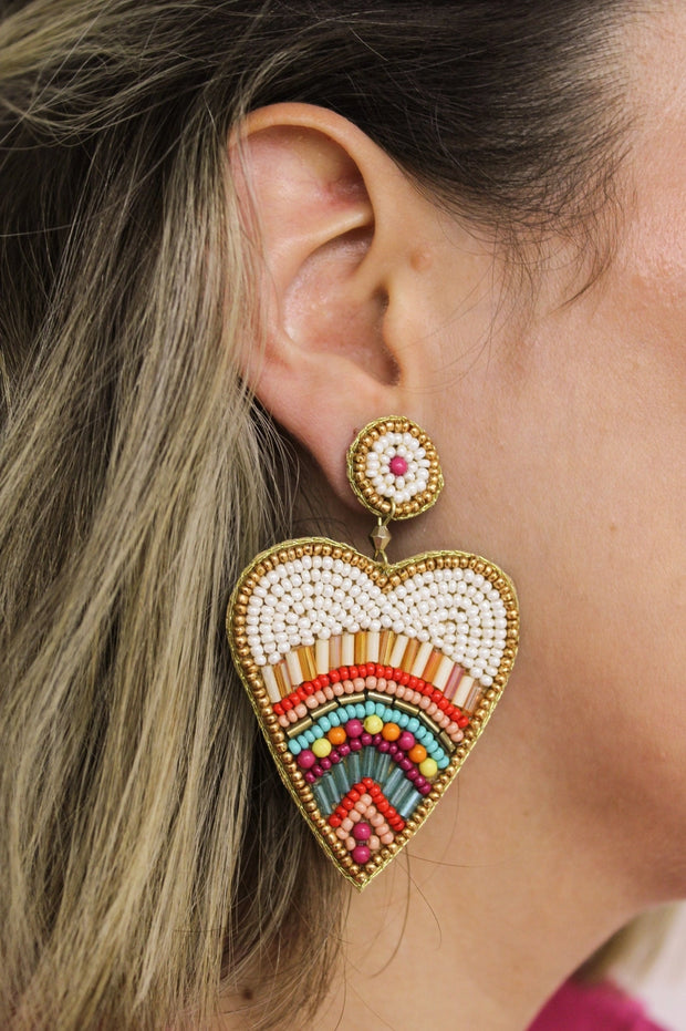 My Doris Heart Earrings - Multi Cream