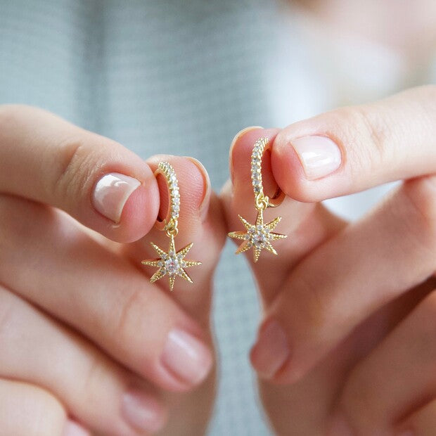 Crystal Star Huggie Hoops in Gold