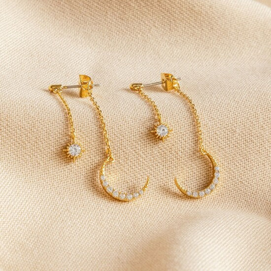 Sparkly Star & Moon Dangly Earrings
