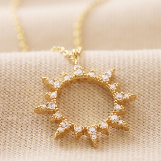 Gold Crystal Sunburst Pendant Necklace