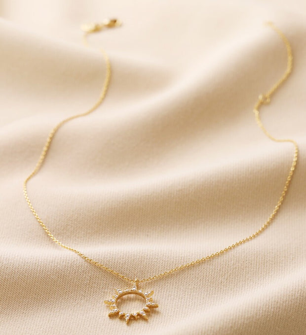 Gold Crystal Sunburst Pendant Necklace
