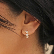 Crystal Triple Star Huggie Earrings Gold