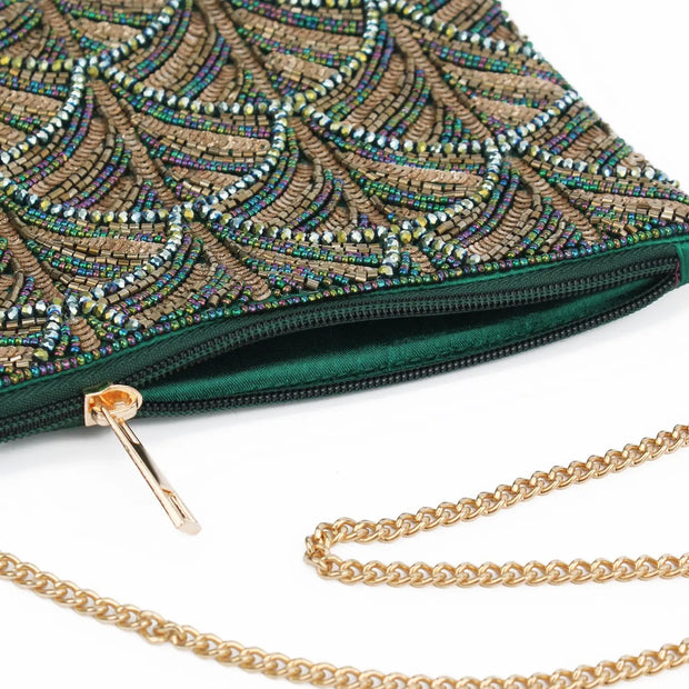 My Doris Green & Gold Swirl Art Deco Clutch Bag